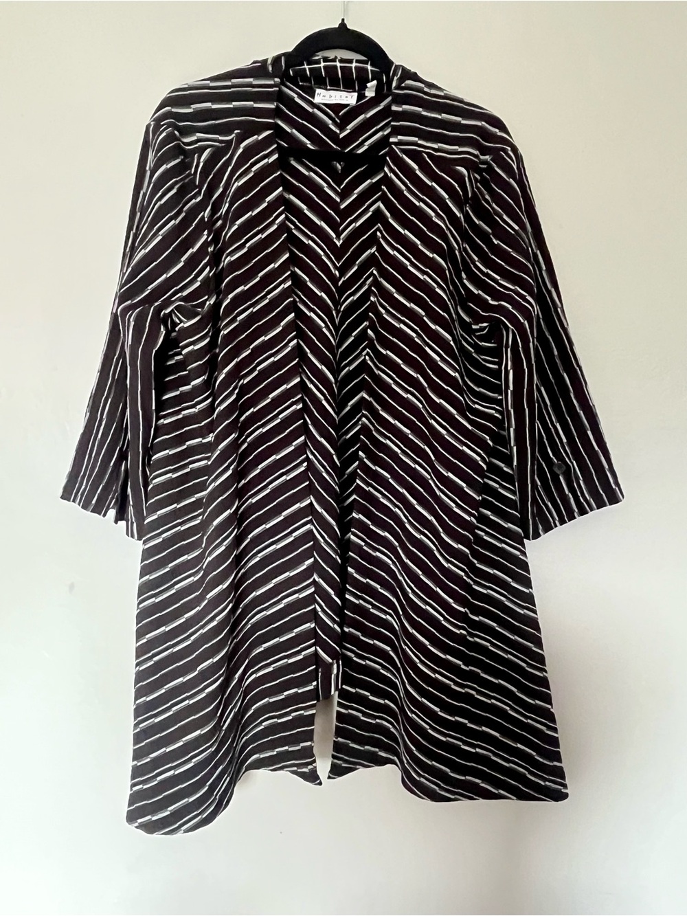 Habitat Black Gray White Open Front Textured Cardigan Large Lagenlook Artsy